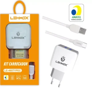 Carregador 2 USB + Cabo Tipo C 1,2m LE-485 Lehmox