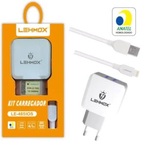 Carregador 2 USB + Cabo Lightning 1,2m LE-485 Lehmox